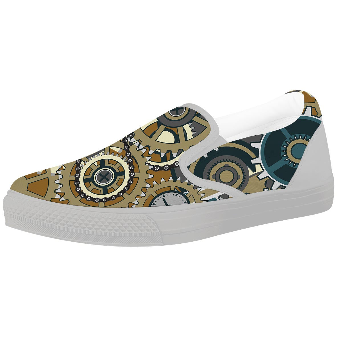 Cogwheels Steampunk Print White Slip On Shoes-grizzshop