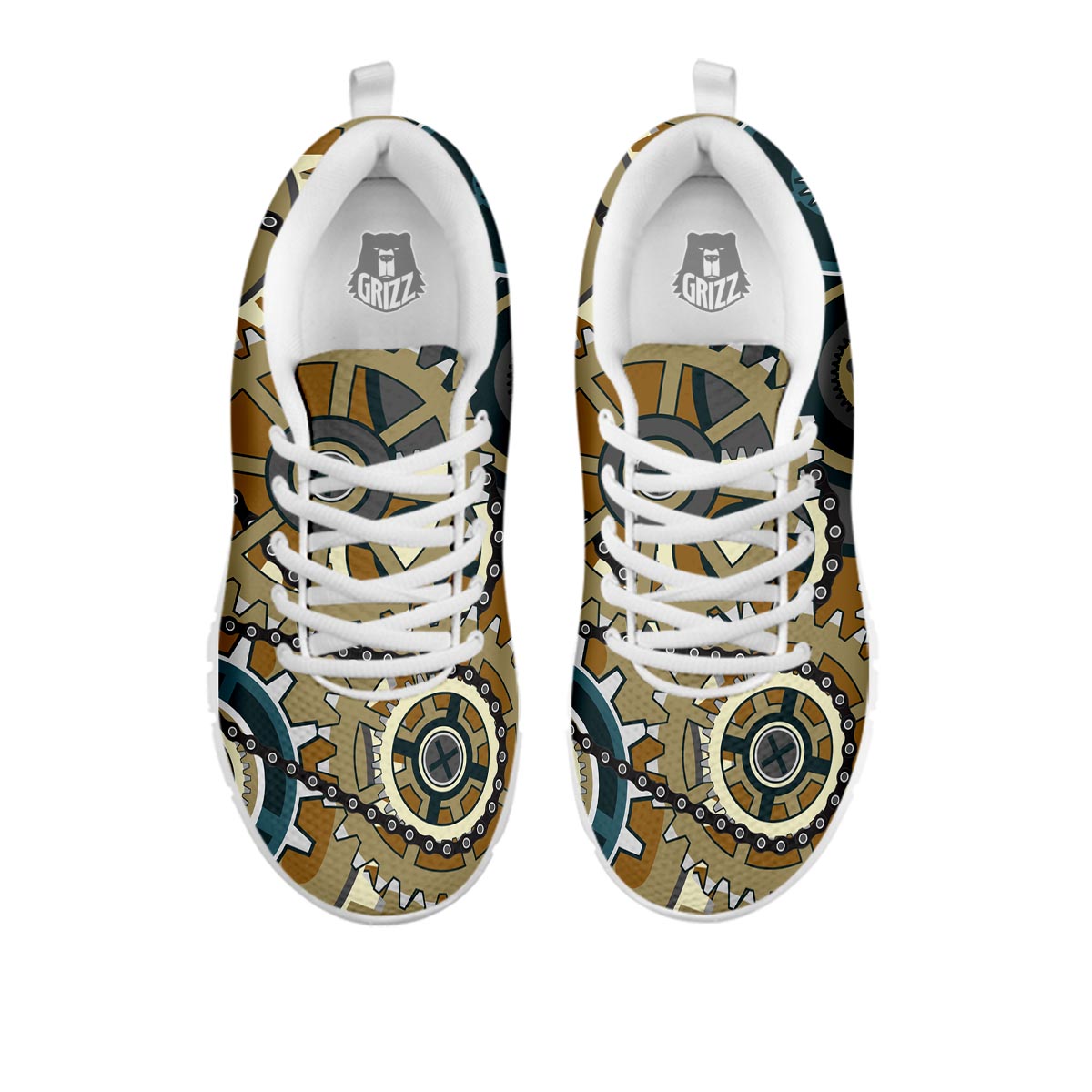 Cogwheels Steampunk Print White Sneaker-grizzshop