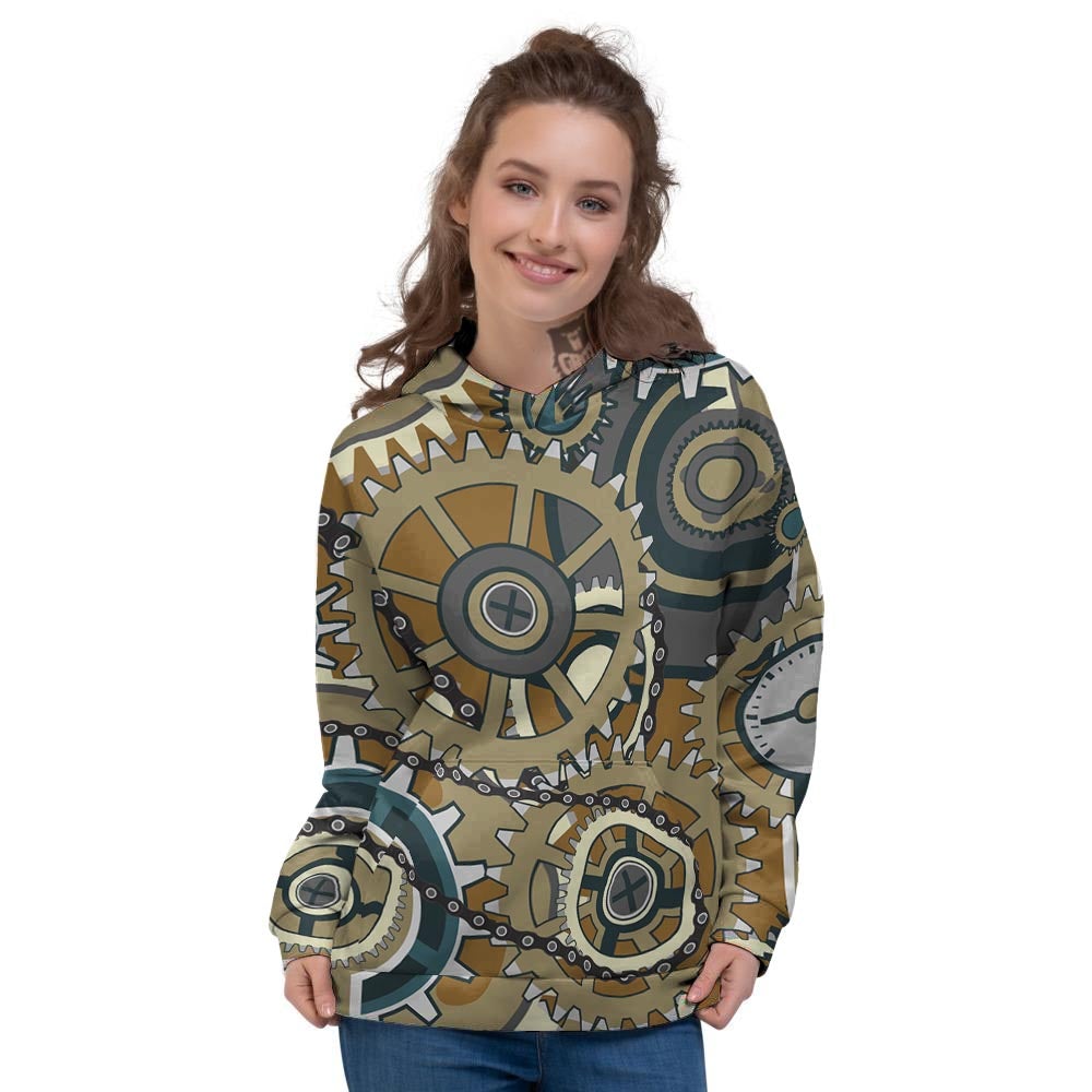 Cogwheels Steampunk Print Women's Hoodie-grizzshop