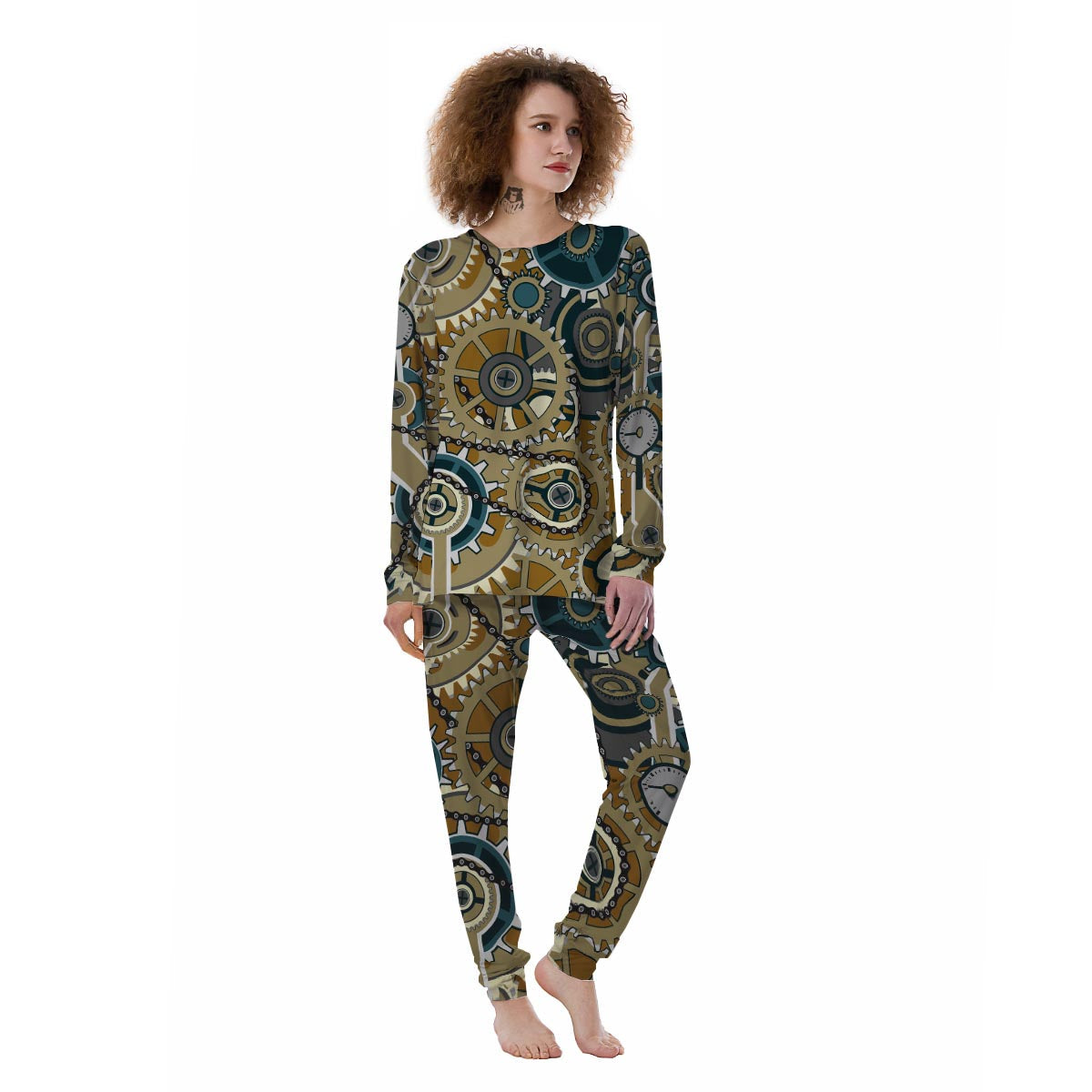 Cogwheels Steampunk Print Women's Pajamas-grizzshop