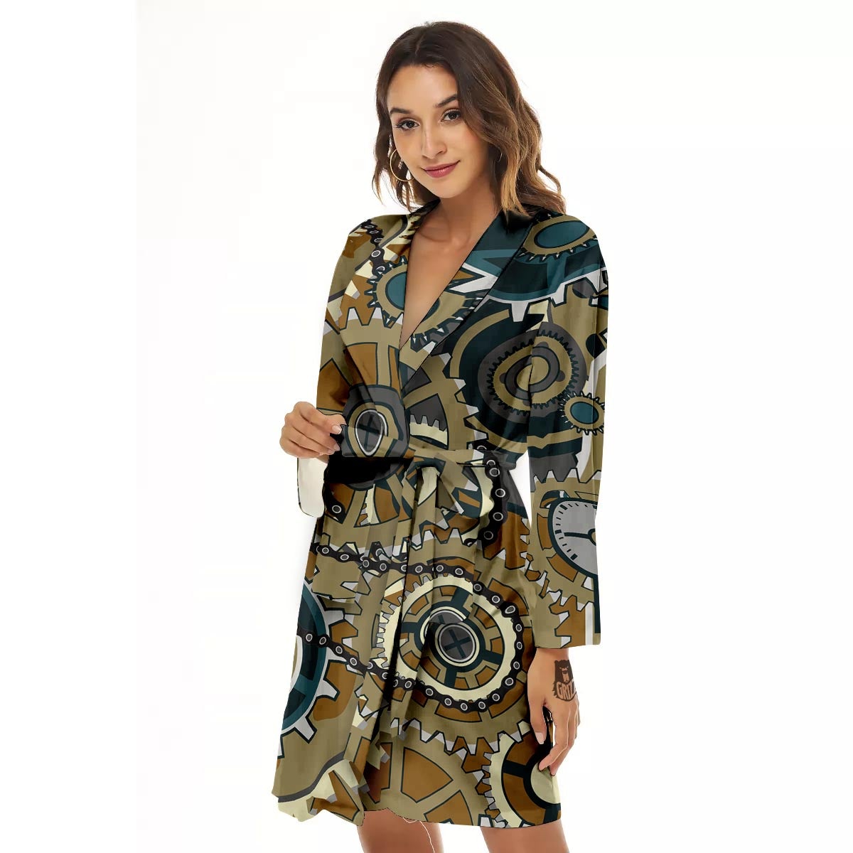 Cogwheels Steampunk Print Women's Robe-grizzshop