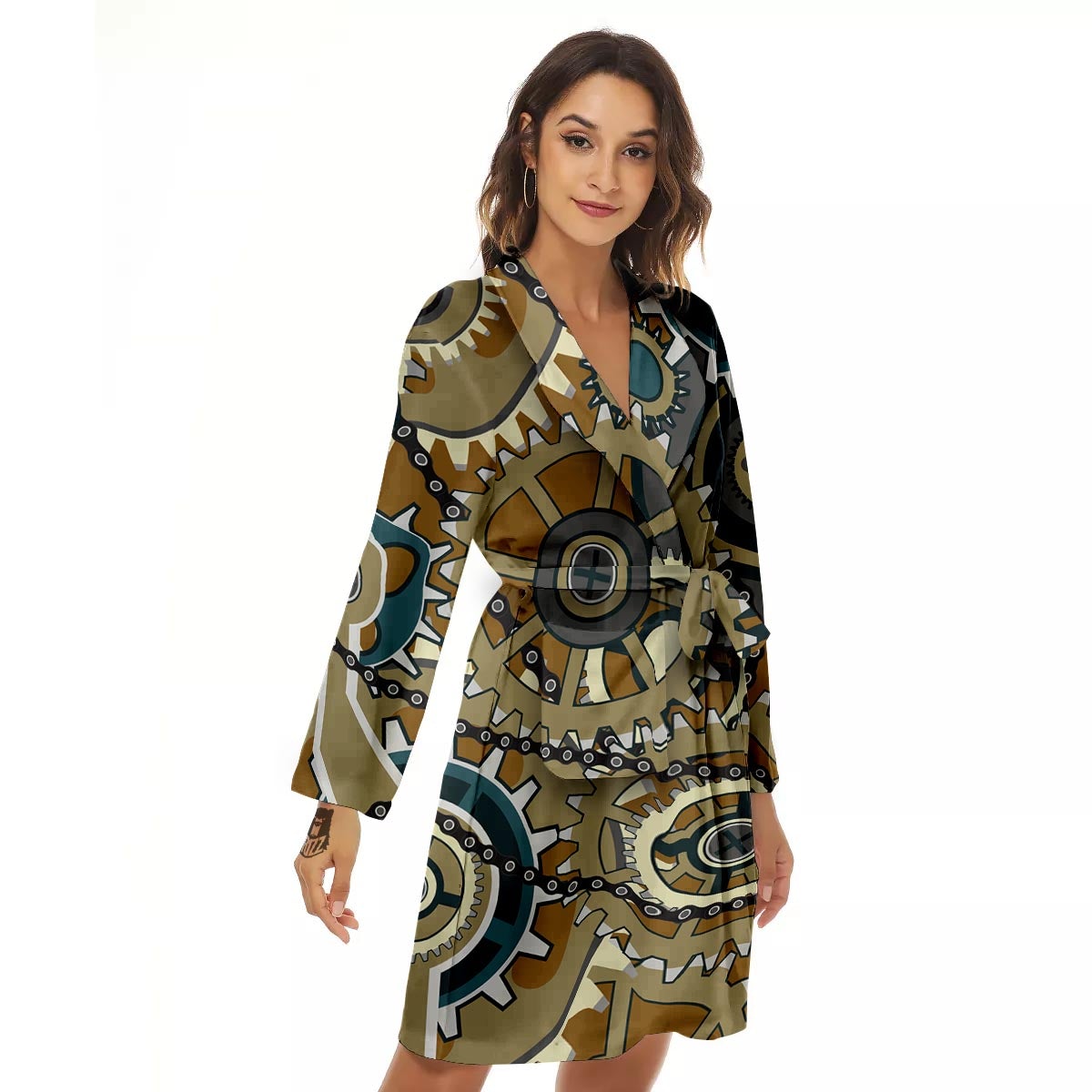Cogwheels Steampunk Print Women's Robe-grizzshop