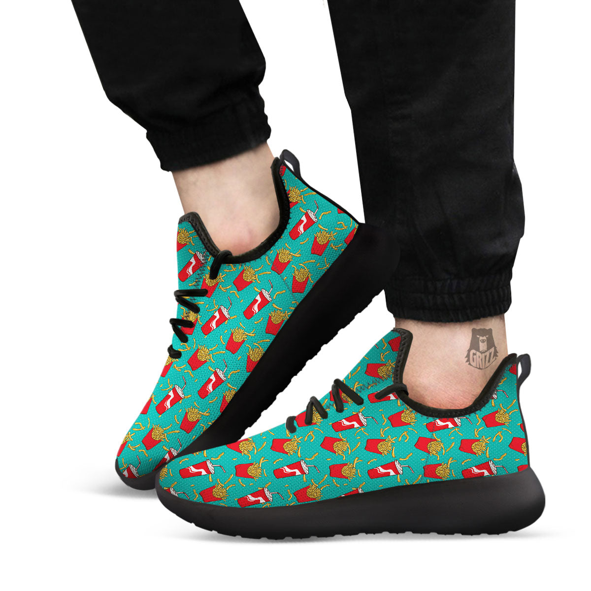 Cola And French Fries Print Pattern Black Athletic Shoes-grizzshop