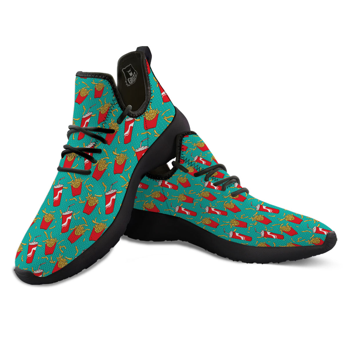 Cola And French Fries Print Pattern Black Athletic Shoes-grizzshop
