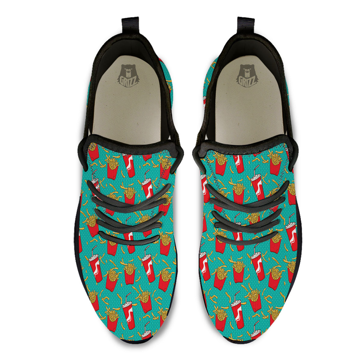 Cola And French Fries Print Pattern Black Athletic Shoes-grizzshop