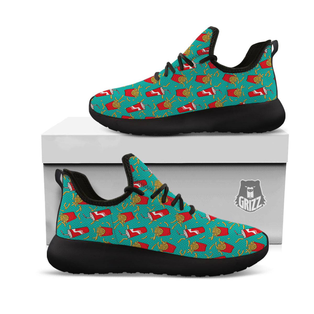 Cola And French Fries Print Pattern Black Athletic Shoes-grizzshop