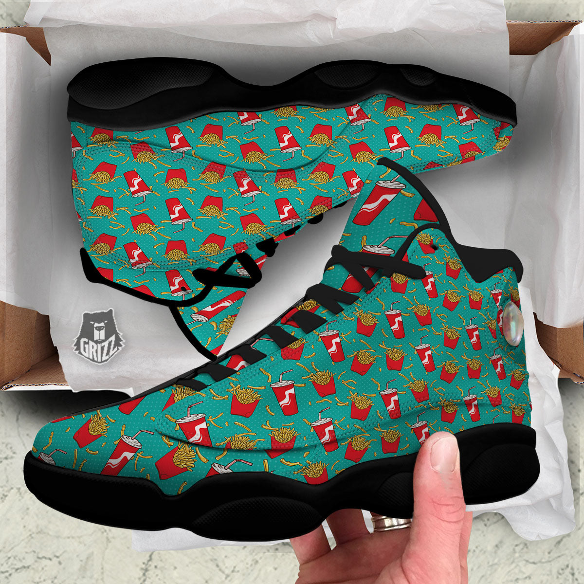 Cola And French Fries Print Pattern Black Basketball Shoes-grizzshop
