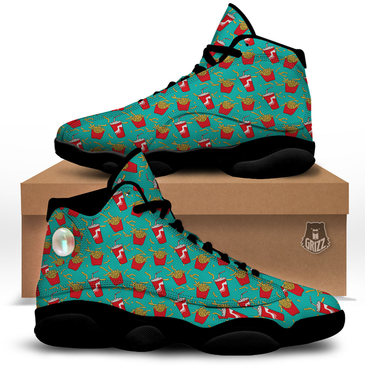 Cola And French Fries Print Pattern Black Basketball Shoes-grizzshop
