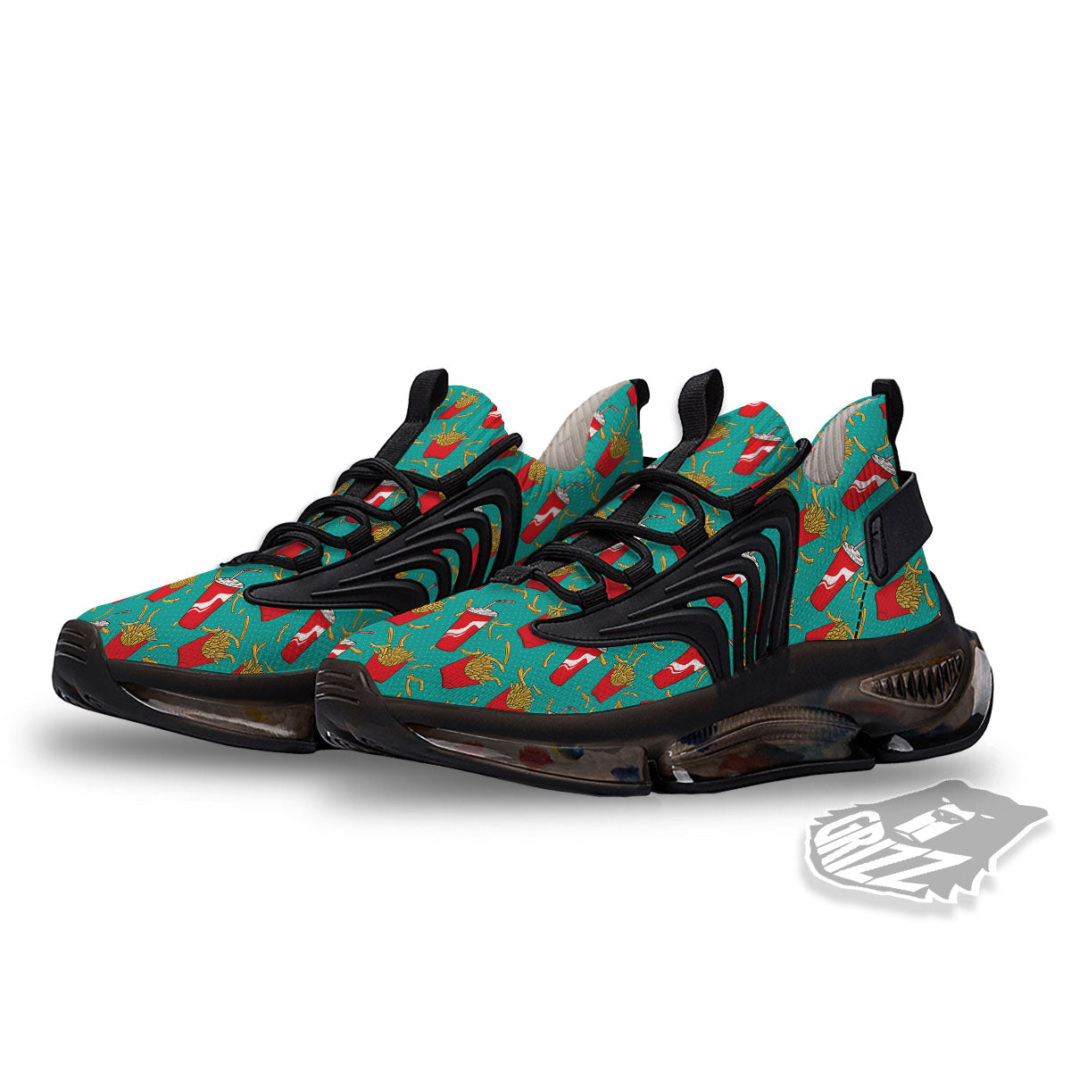Cola And French Fries Print Pattern Black Gym Shoes-grizzshop