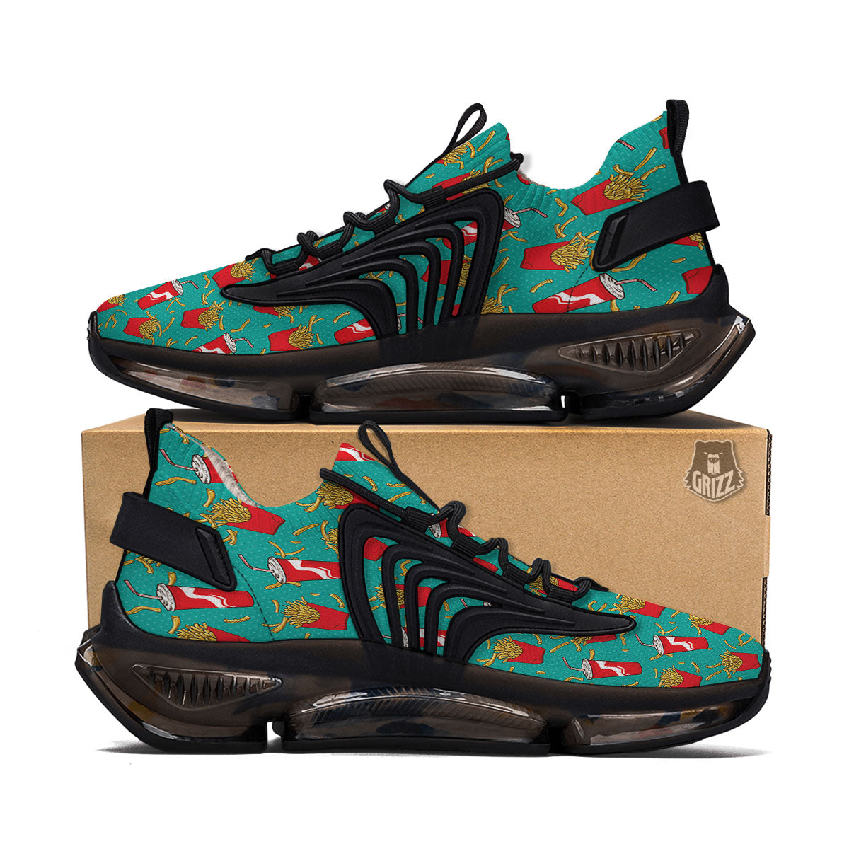 Cola And French Fries Print Pattern Black Gym Shoes-grizzshop