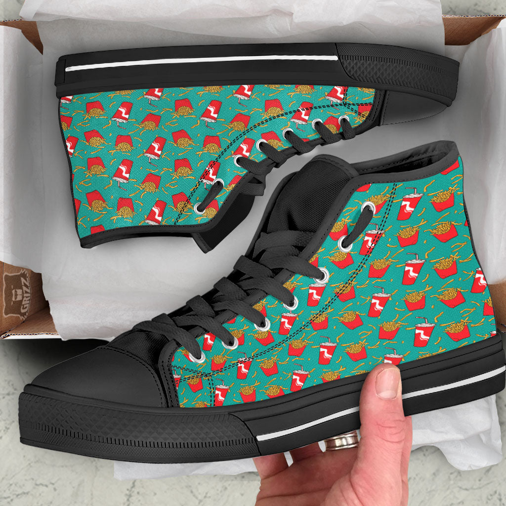 Cola And French Fries Print Pattern Black High Top Shoes-grizzshop