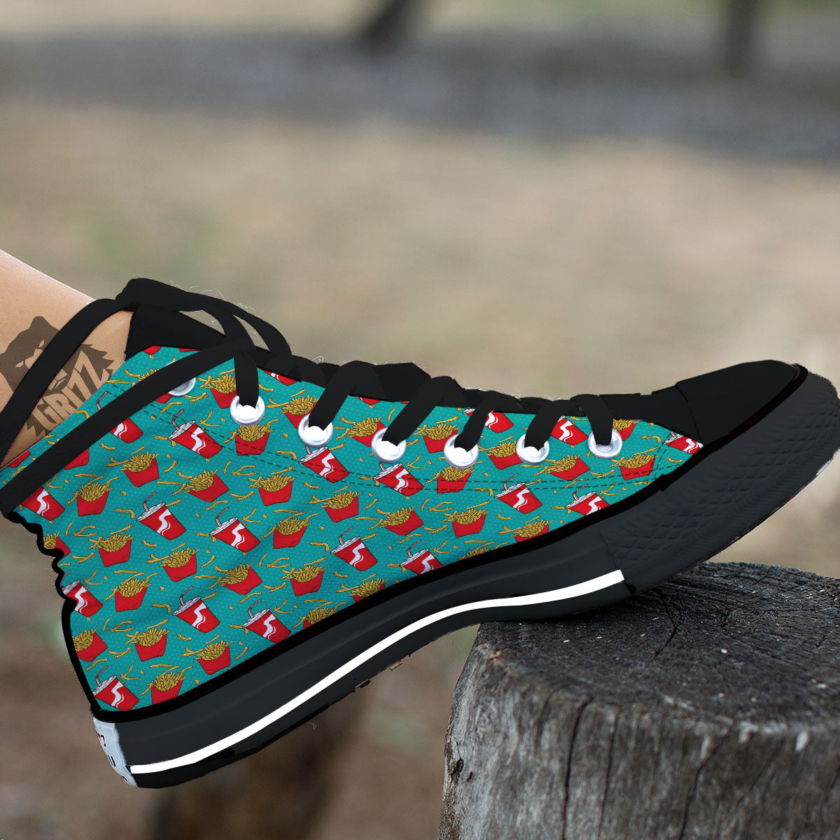 Cola And French Fries Print Pattern Black High Top Shoes-grizzshop