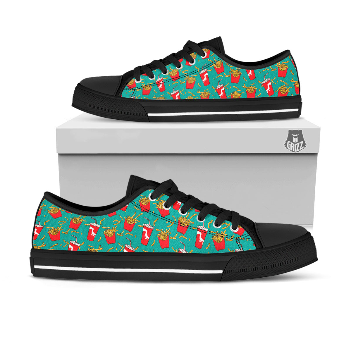Cola And French Fries Print Pattern Black Low Top Shoes-grizzshop