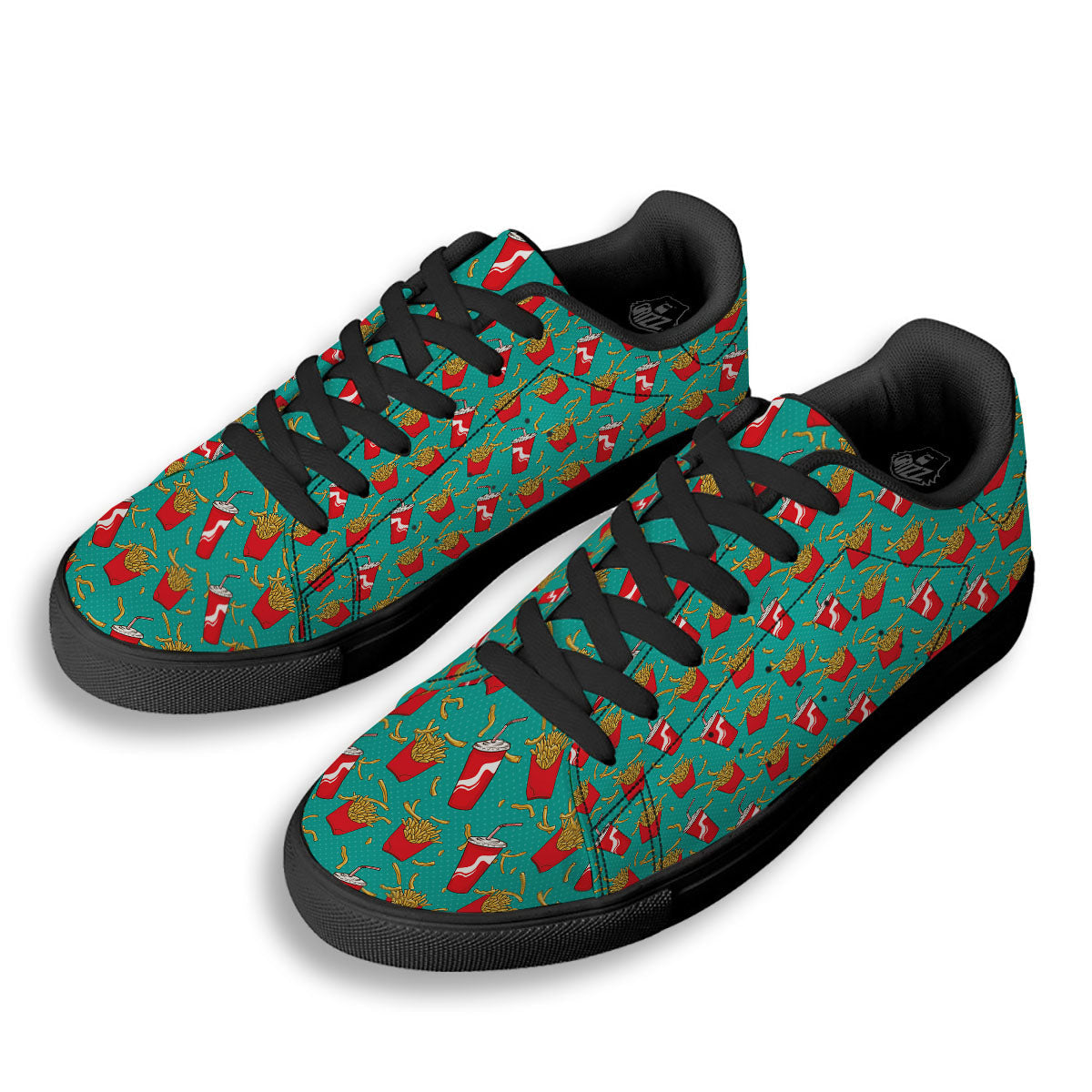 Cola And French Fries Print Pattern Black Low Top Sneakers-grizzshop
