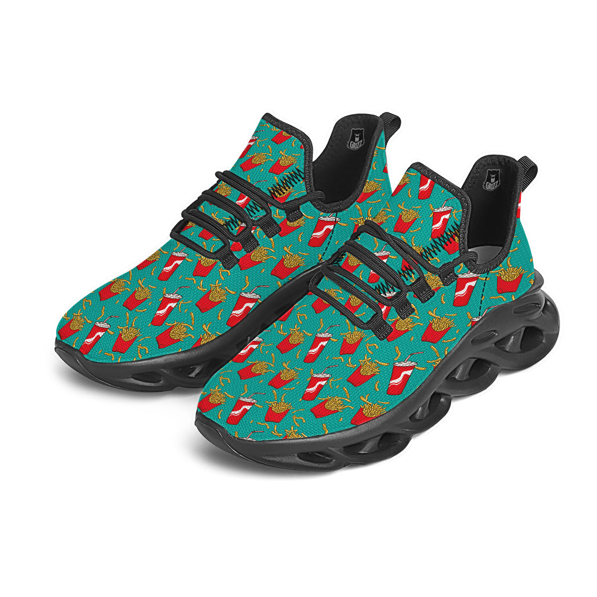 Cola And French Fries Print Pattern Black Running Shoes-grizzshop