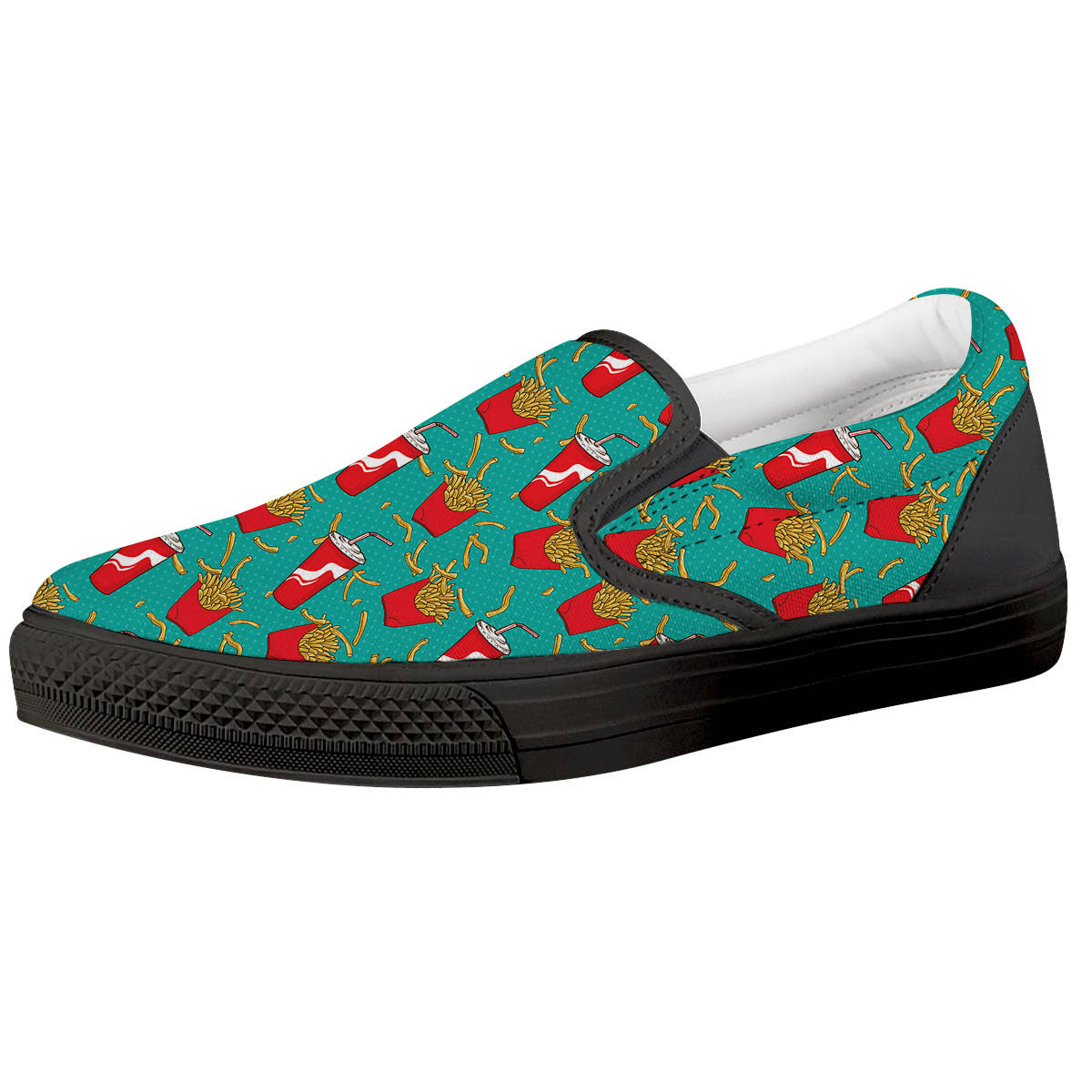 Cola And French Fries Print Pattern Black Slip On Shoes-grizzshop