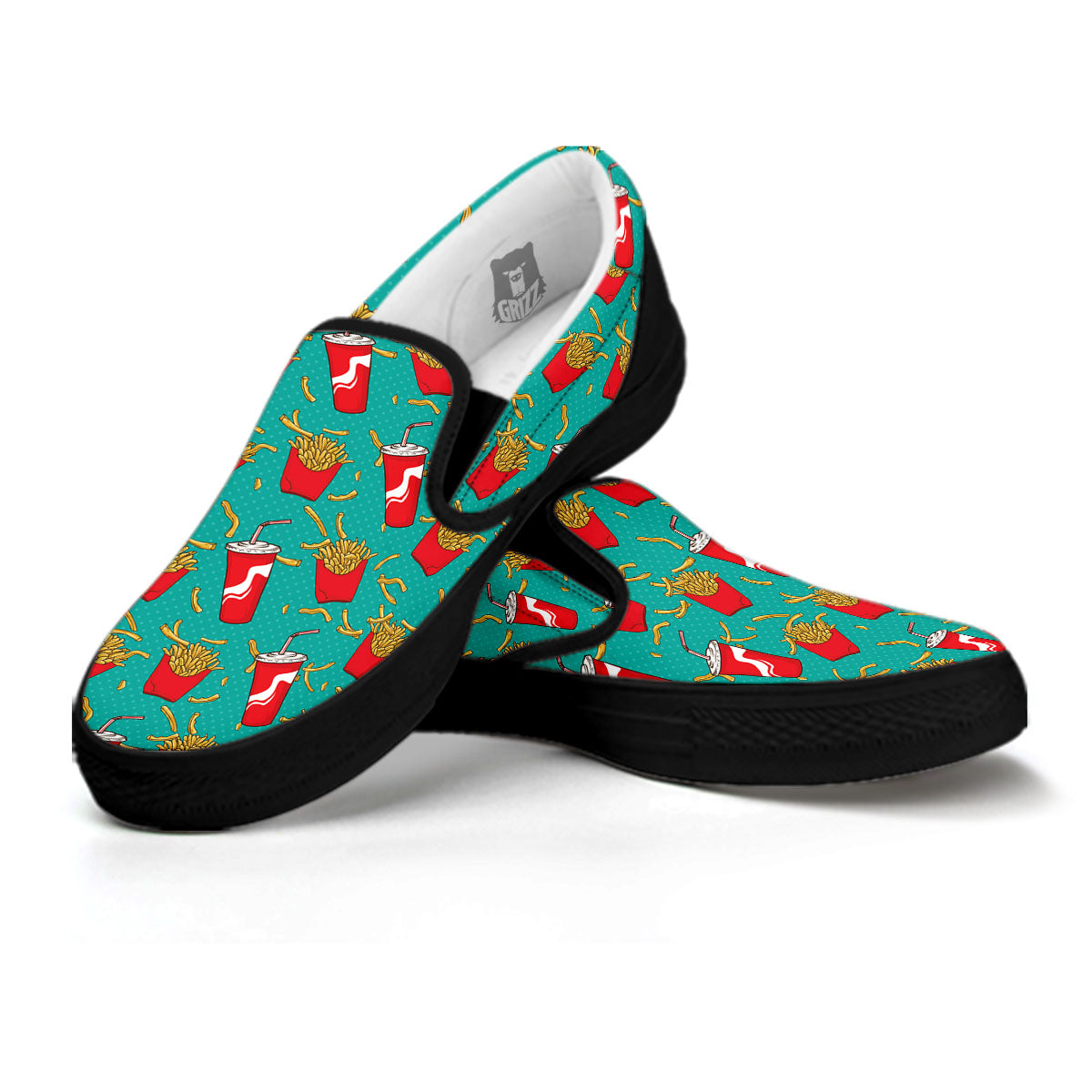 Cola And French Fries Print Pattern Black Slip On Shoes-grizzshop