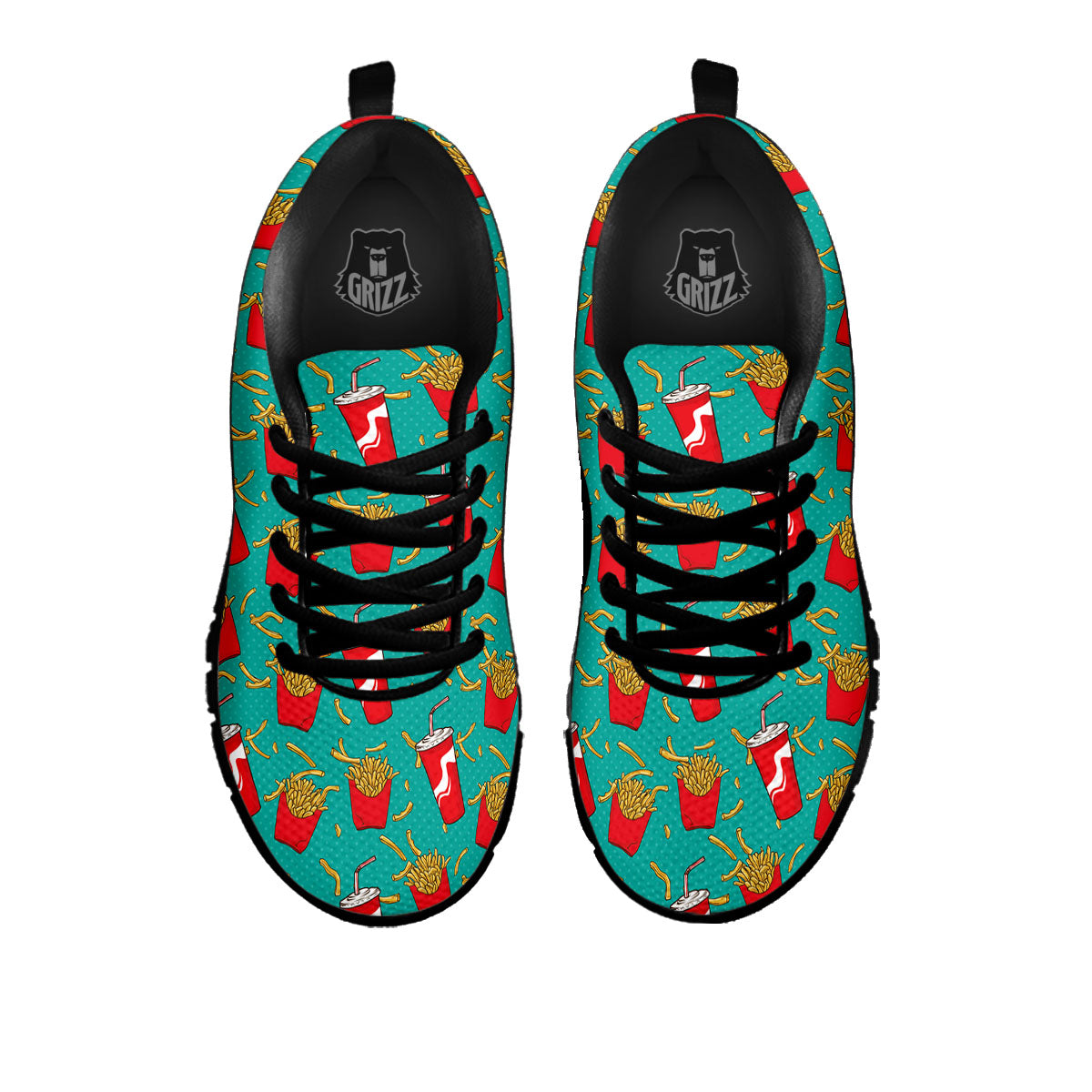 Cola And French Fries Print Pattern Black Sneaker-grizzshop