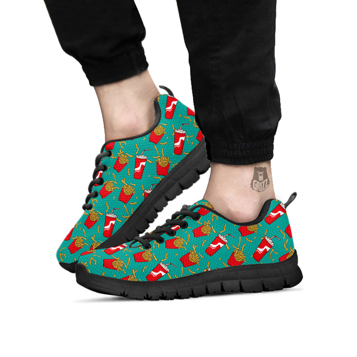 Cola And French Fries Print Pattern Black Sneaker-grizzshop