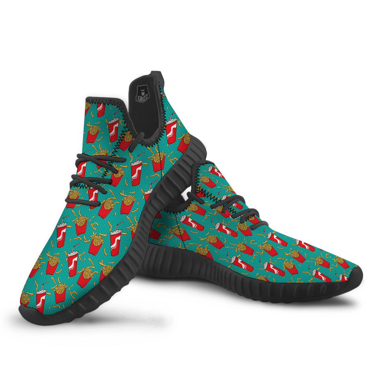 Cola And French Fries Print Pattern Black Walking Shoes-grizzshop