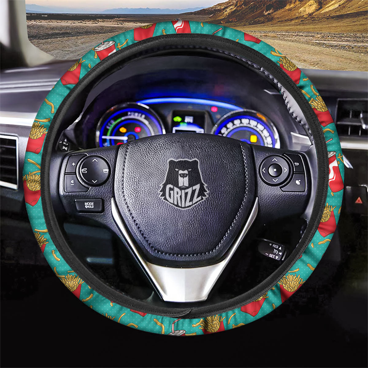Cola And French Fries Print Pattern Car Steering Wheel Cover-grizzshop