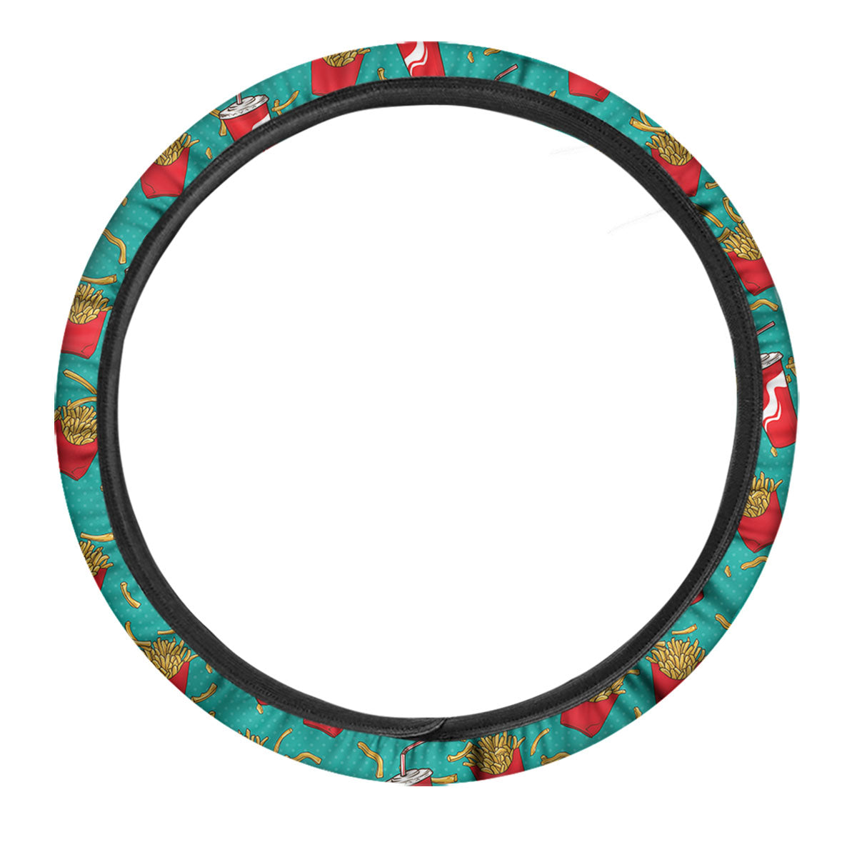 Cola And French Fries Print Pattern Car Steering Wheel Cover-grizzshop