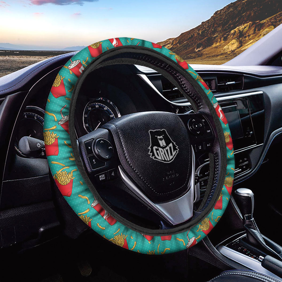 Cola And French Fries Print Pattern Car Steering Wheel Cover-grizzshop