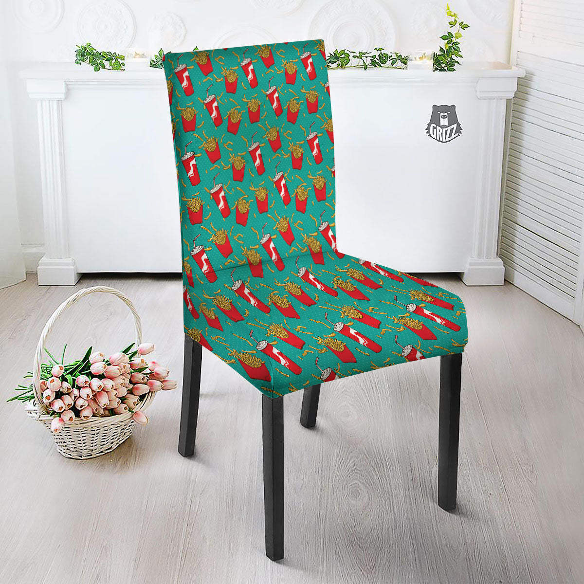 Cola And French Fries Print Pattern Dining Chair Slipcover-grizzshop