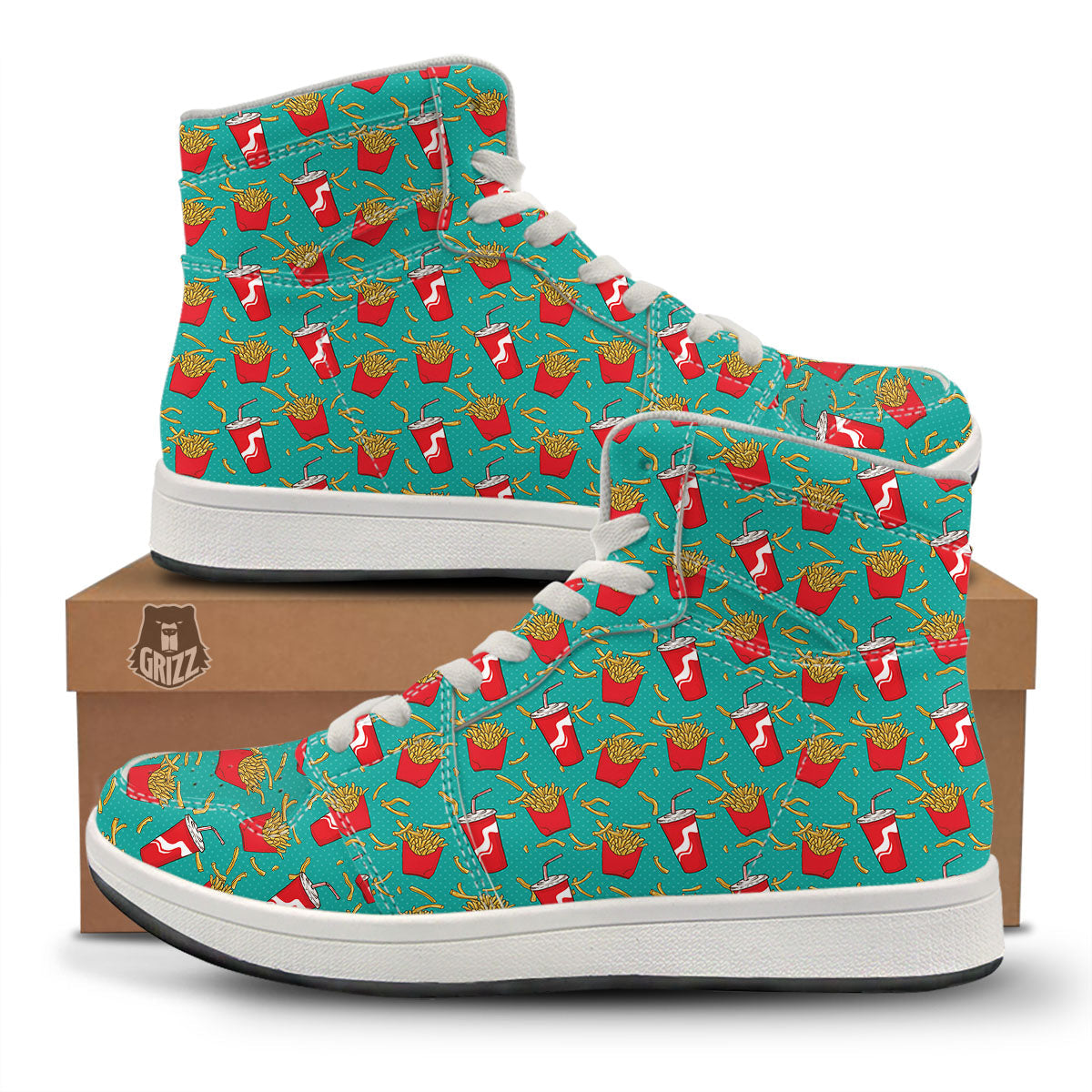 Cola And French Fries Print Pattern High Top Sneakers-grizzshop