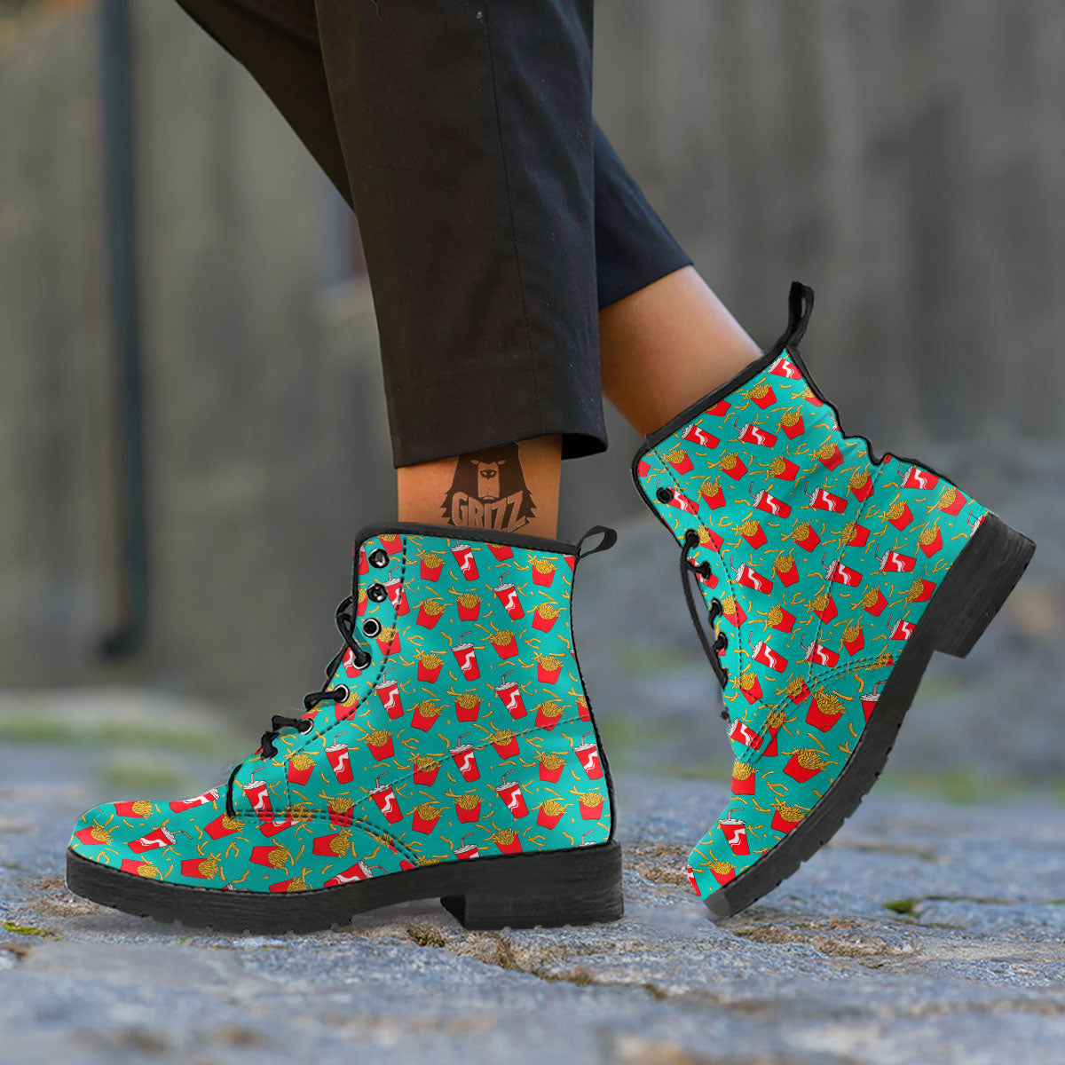 Cola And French Fries Print Pattern Leather Boots-grizzshop