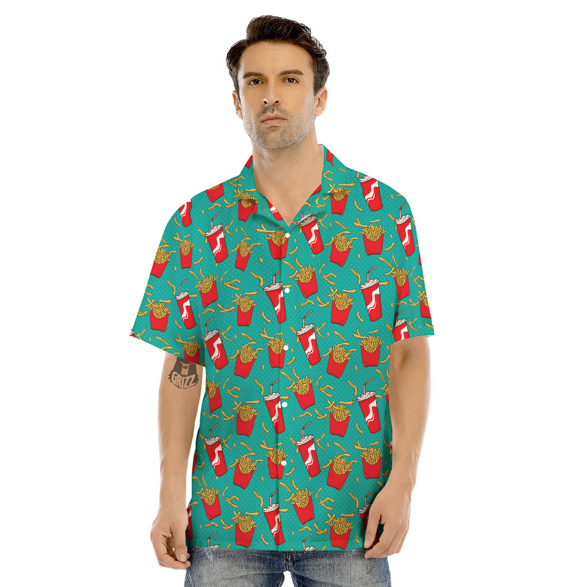 Cola And French Fries Print Pattern Men's Hawaiian Shirt-grizzshop