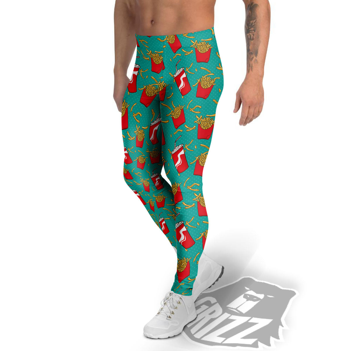 Cola And French Fries Print Pattern Men's Leggings-grizzshop