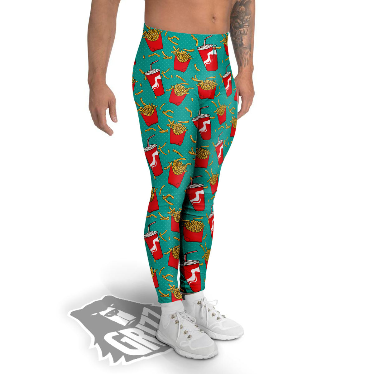 Cola And French Fries Print Pattern Men's Leggings-grizzshop