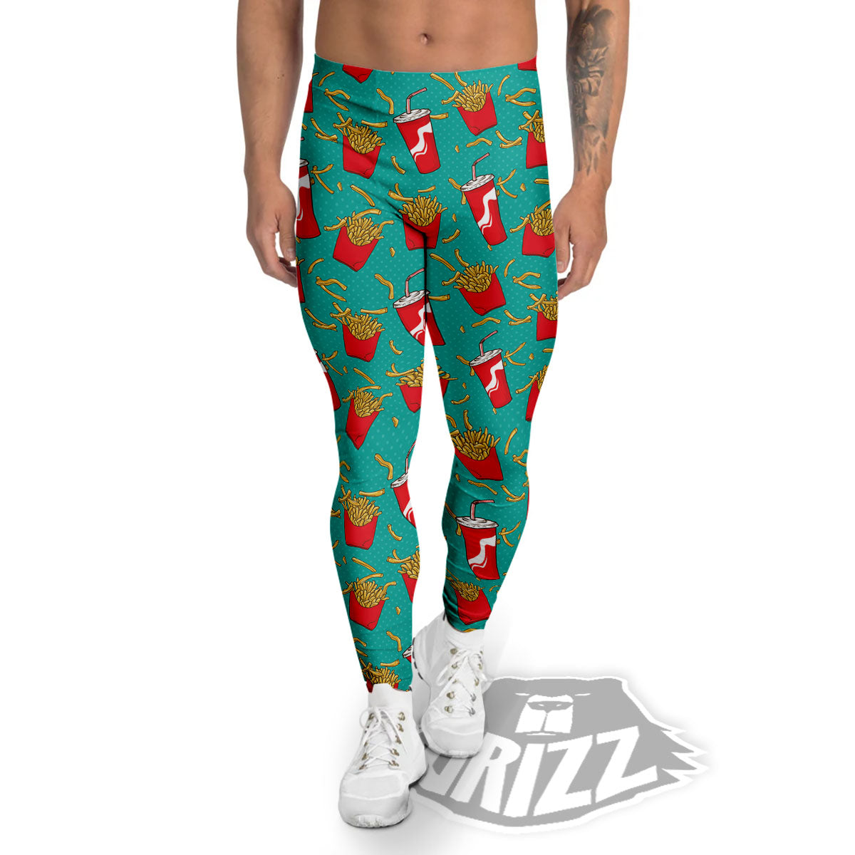 Cola And French Fries Print Pattern Men's Leggings-grizzshop