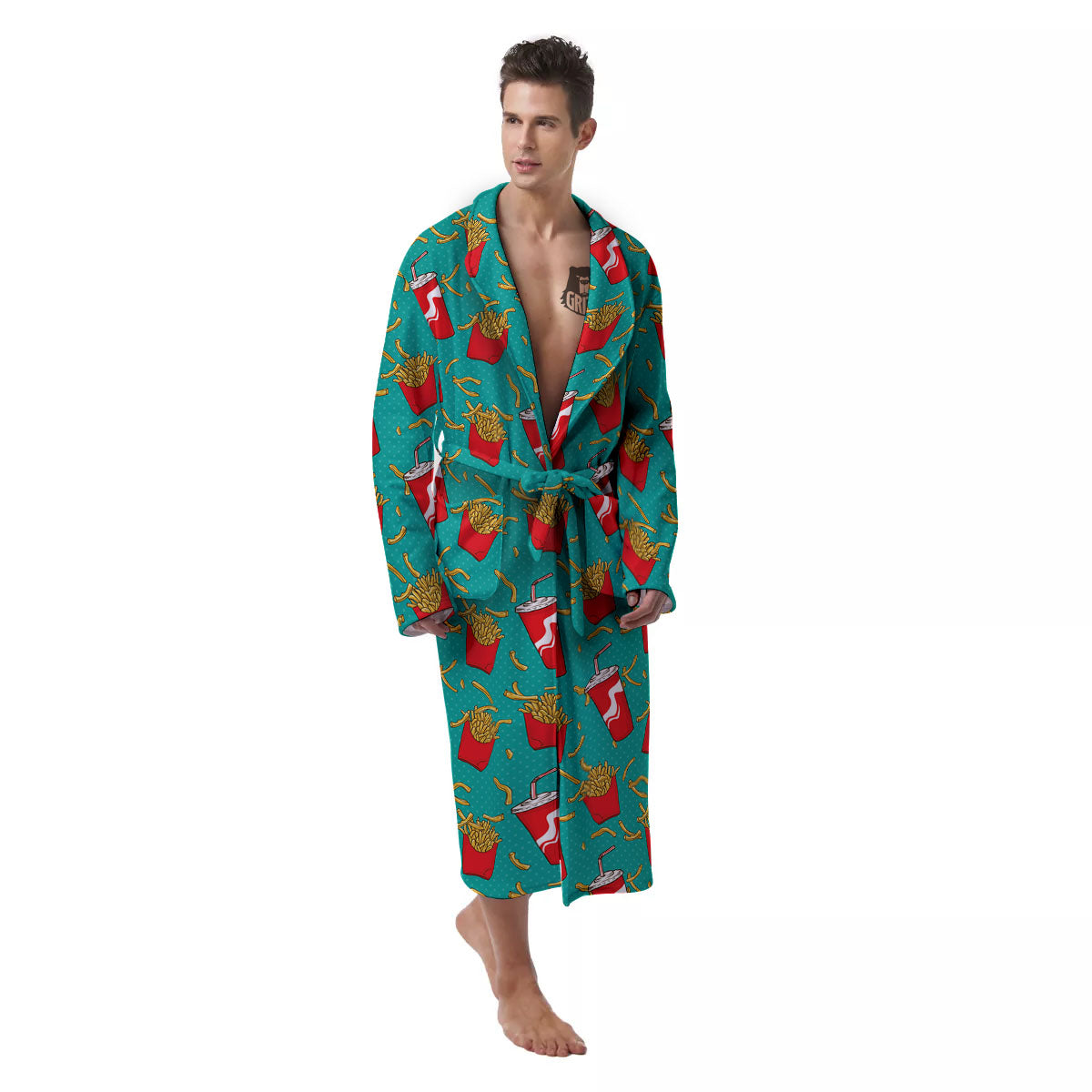 Cola And French Fries Print Pattern Men's Robe-grizzshop