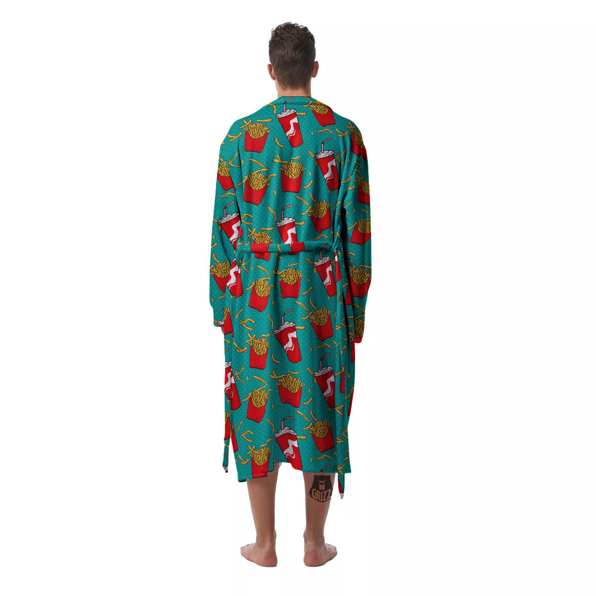 Cola And French Fries Print Pattern Men's Robe-grizzshop