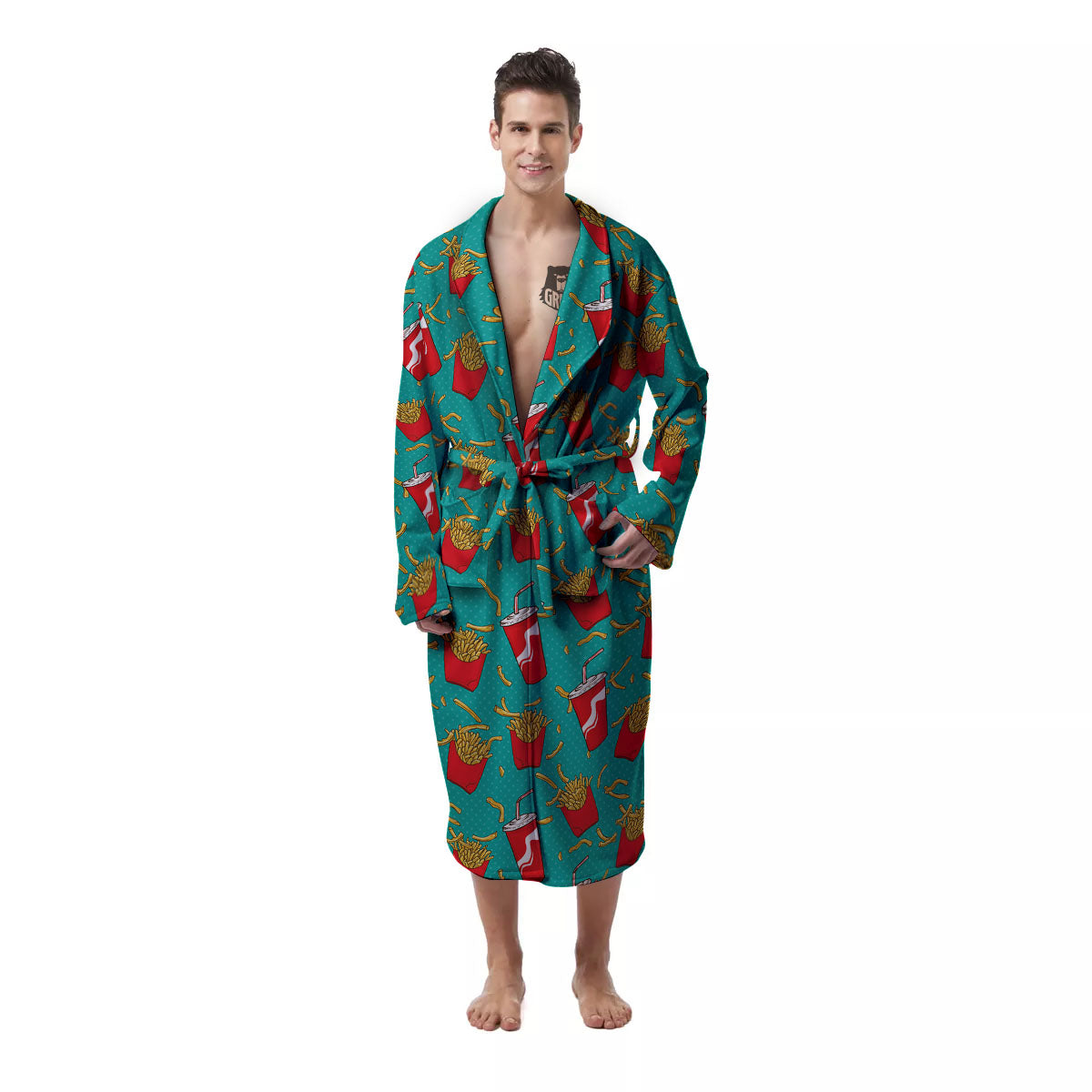 Cola And French Fries Print Pattern Men's Robe-grizzshop