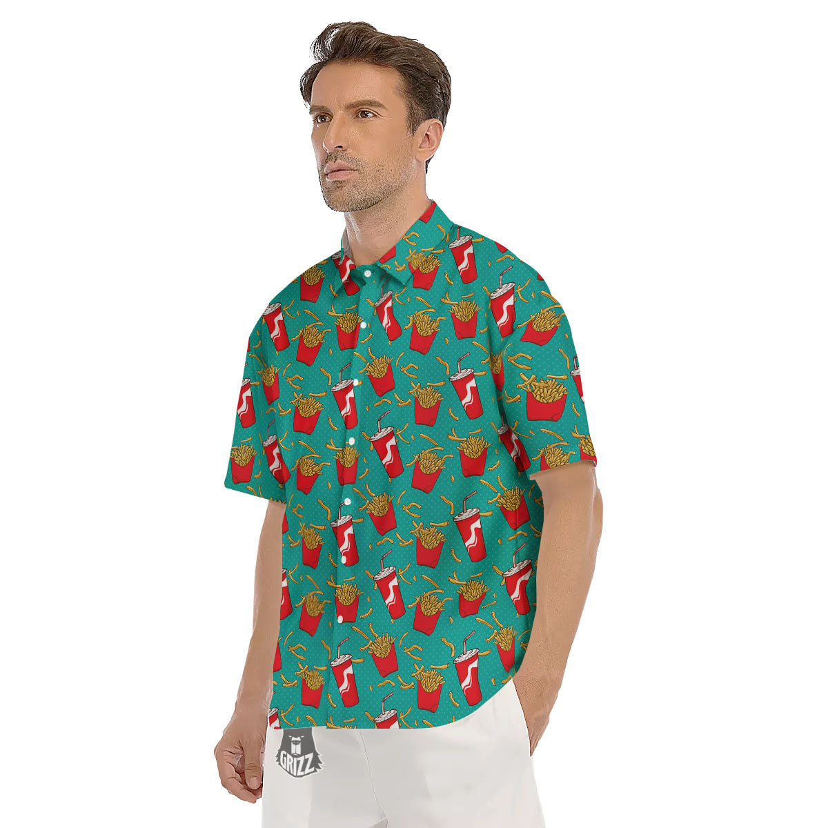 Cola And French Fries Print Pattern Men's Short Sleeve Shirts-grizzshop