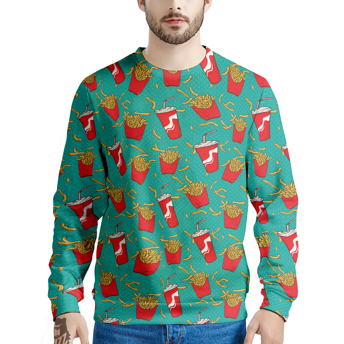 Cola And French Fries Print Pattern Men's Sweatshirt-grizzshop