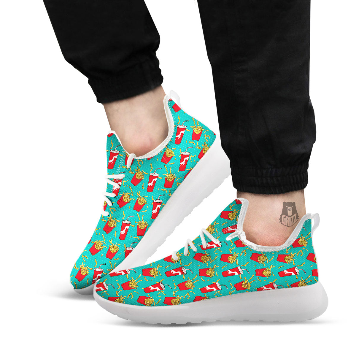 Cola And French Fries Print Pattern White Athletic Shoes-grizzshop