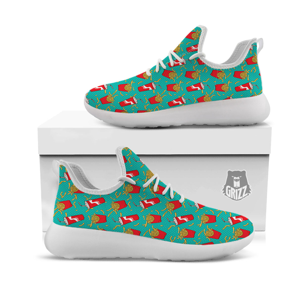 Cola And French Fries Print Pattern White Athletic Shoes-grizzshop