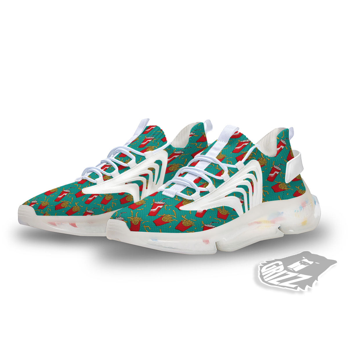 Cola And French Fries Print Pattern White Gym Shoes-grizzshop