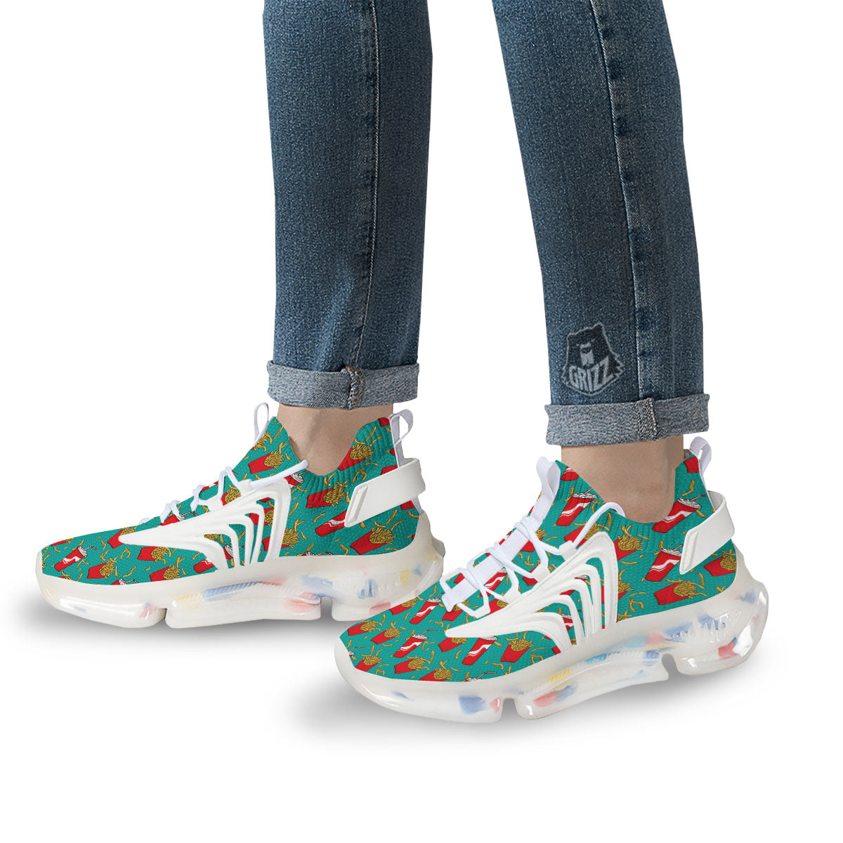 Cola And French Fries Print Pattern White Gym Shoes-grizzshop