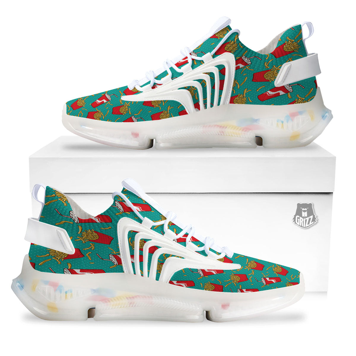 Cola And French Fries Print Pattern White Gym Shoes-grizzshop