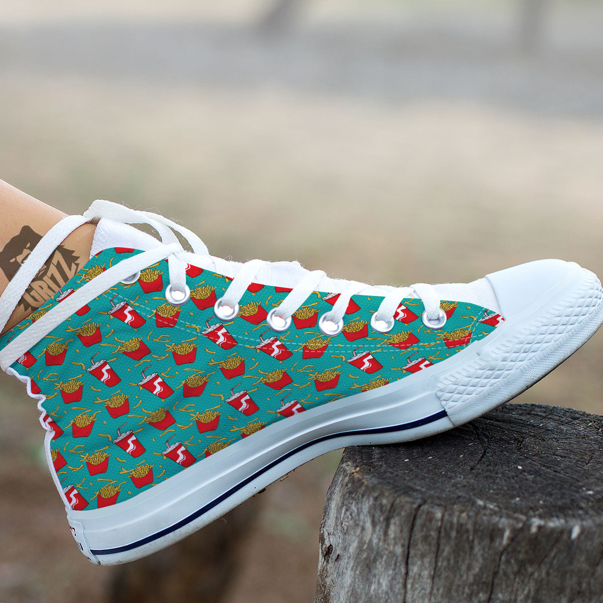 Cola And French Fries Print Pattern White High Top Shoes-grizzshop