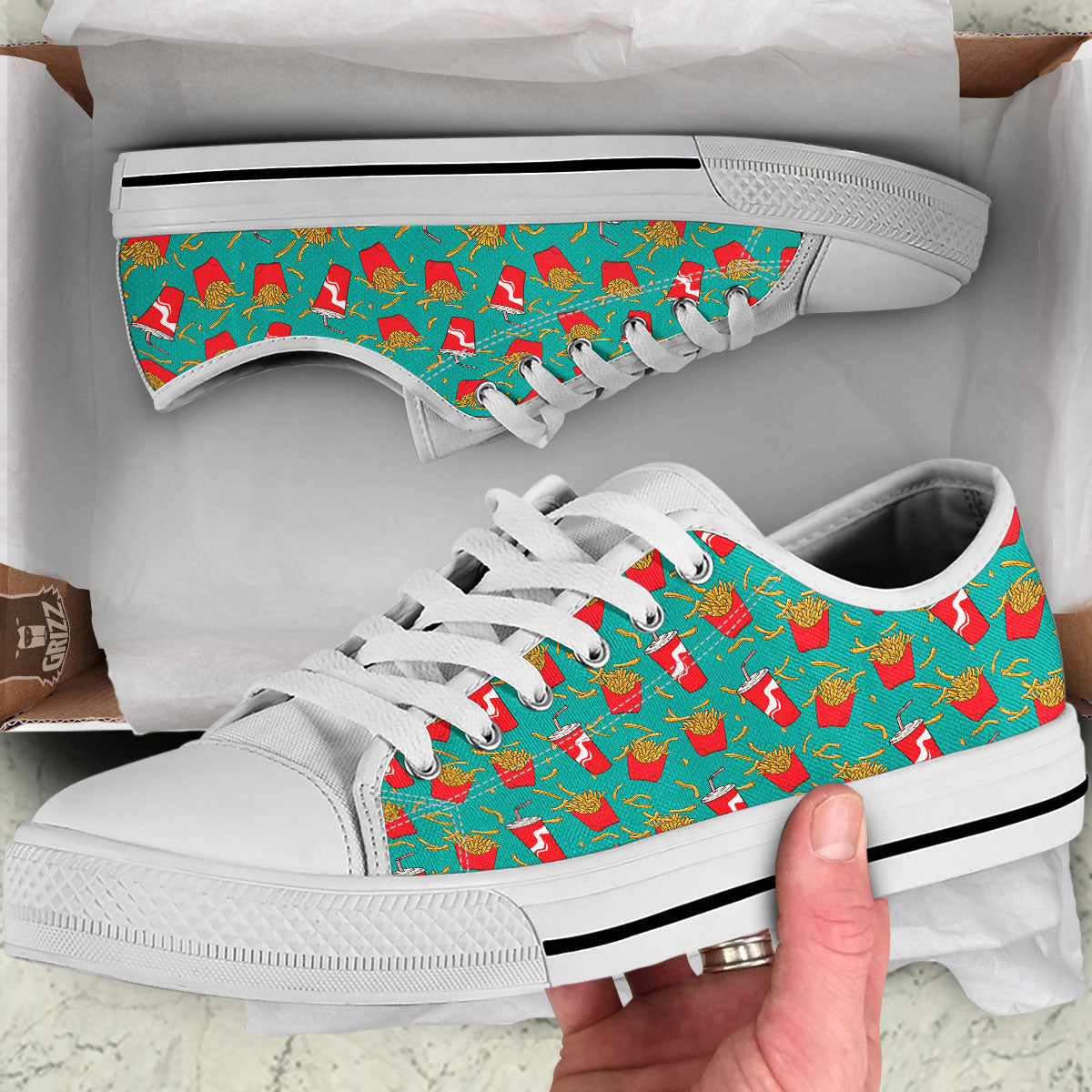 Cola And French Fries Print Pattern White Low Top Shoes-grizzshop