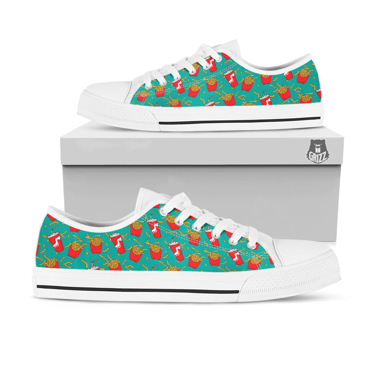 Cola And French Fries Print Pattern White Low Top Shoes-grizzshop