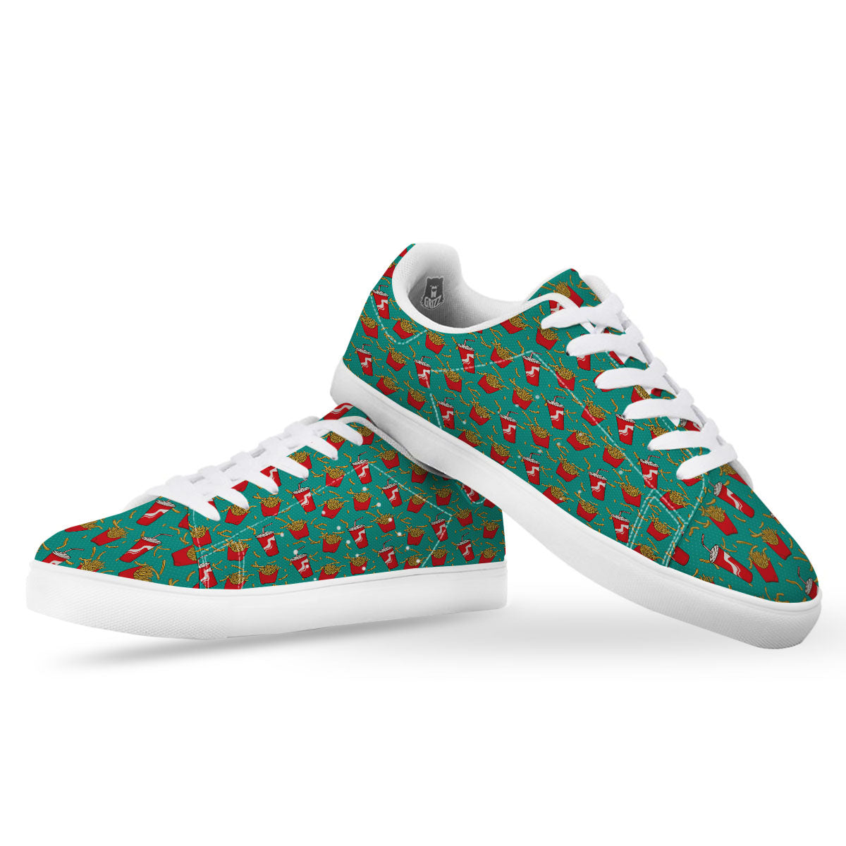 Cola And French Fries Print Pattern White Low Top Sneakers-grizzshop