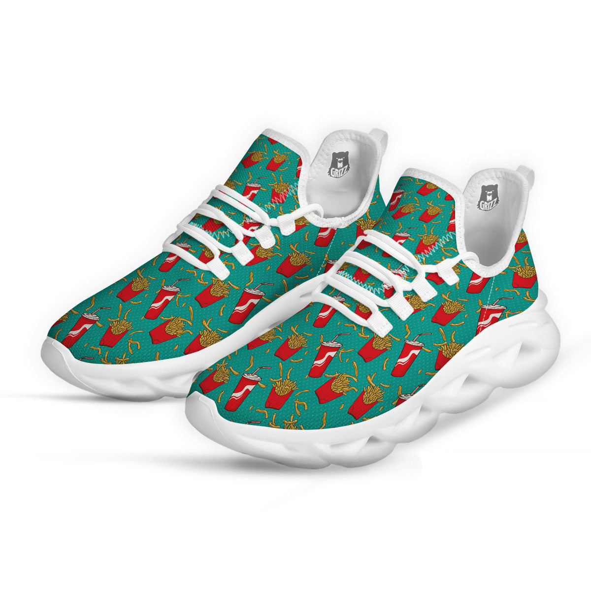 Cola And French Fries Print Pattern White Running Shoes-grizzshop