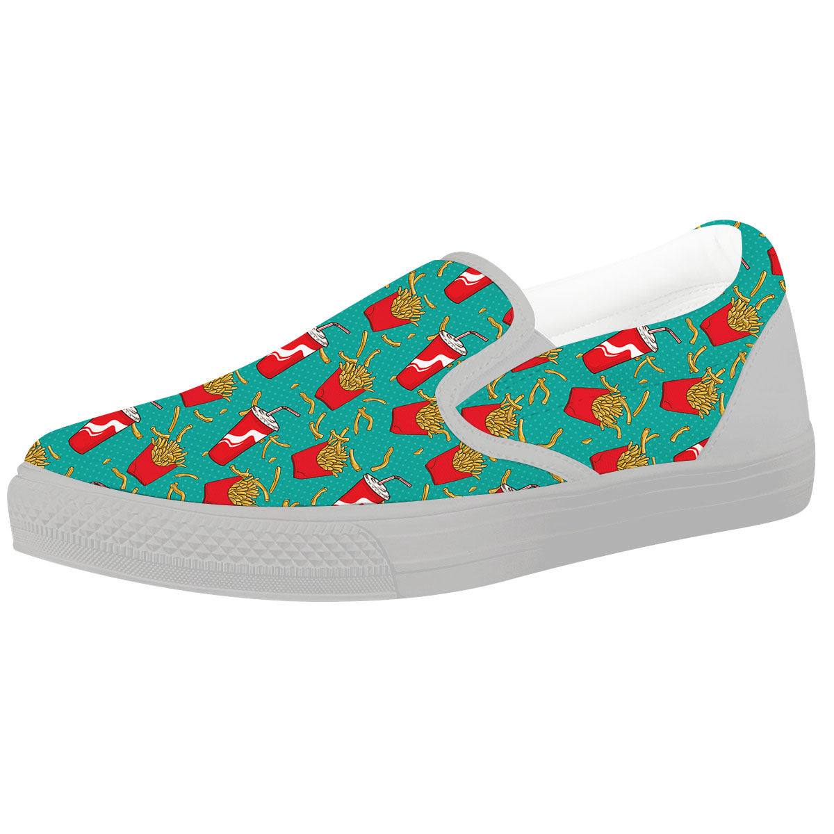Cola And French Fries Print Pattern White Slip On Shoes-grizzshop